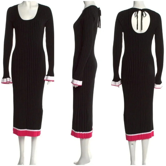 Prabal Gurung Pleated Sweater Sheath Dress, Back Cut-Out, Midi, Colorblock, EUC! - Picture 1 of 13